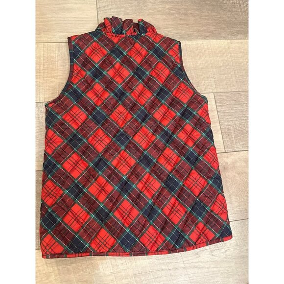 Red Christmas Plaid Quilted Kids Vest Ruffle Neckline & Gold Buttons Crown & Ivy - Picture 4 of 5